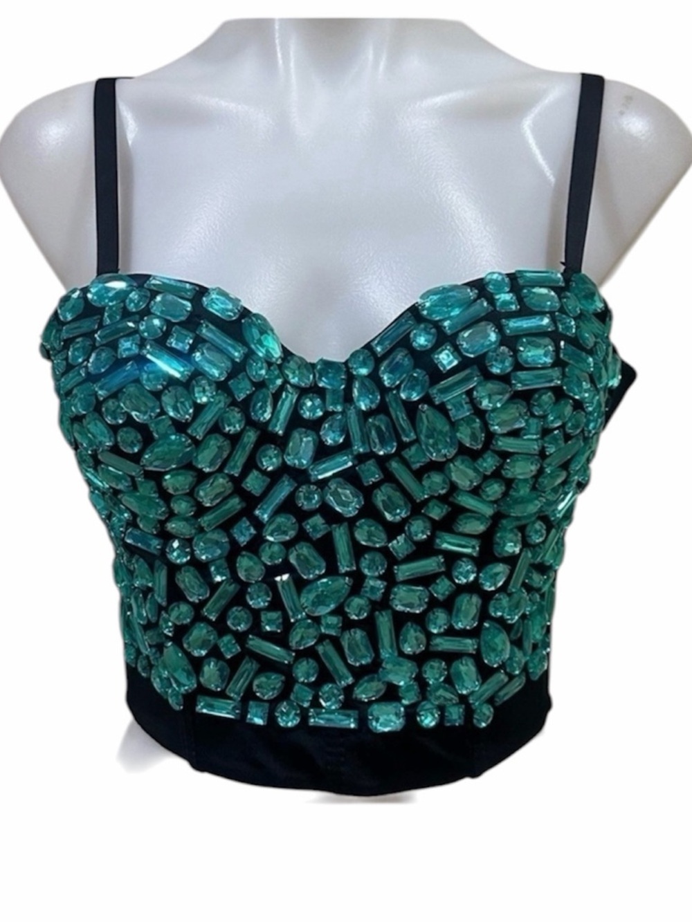 NWT Charmian Green Gem Beaded Push Up Bustier Crop Top XL Clubwear